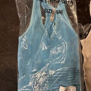 Zenana Outfitters Ribbed V-Neck Tank Top in Light Blue